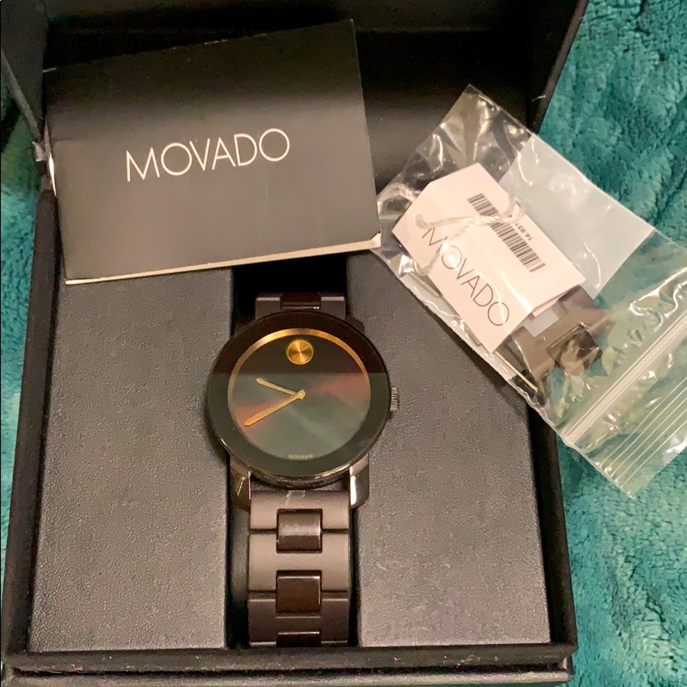 Movado BOLD brown watch with box and links